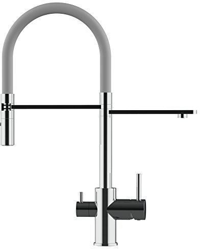 NIEDERDRUCK VIZIO 3 Wege Wasserfilter Chrom Küchenarmatur mit 2strahl Handbrause/Profi/Restaurant/Haus Wasserhahn für alle gaengigen filtersysteme geeignet / 360° schwenkbarem Auslauf (grau)