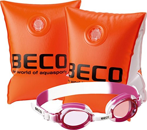 Beco 9703 Schwimmhilfe - Schwimmflügel, Größe 0, 15-30 kg, 2-6 Jahre - Set mit pinker Schwimmbrille 100% UV-Schutz und Antibeschlag in der robusten Aufbewahrungsbox