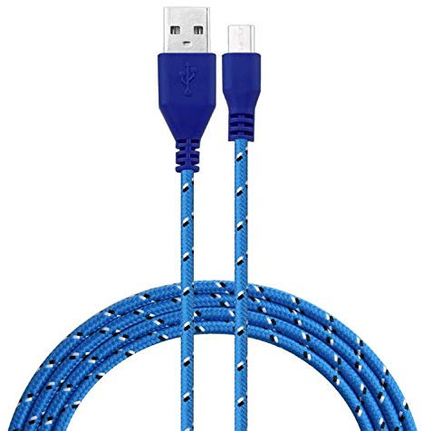 Shot Case - Cable Tresse pour Manette Playstation 4 PS4 3m Universel Chargeur Connecteur Micro USB Tissu Tisse Lacet Fil Nylon (Couleur Bleu)