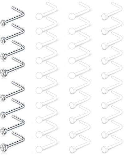 Mayhoop 38 Stk Flexibler Bioflex Nasenpiercing Retainer 18G Durchsichtig Nasenstecker Nasenring Edelstahl CZ Nasenstecker