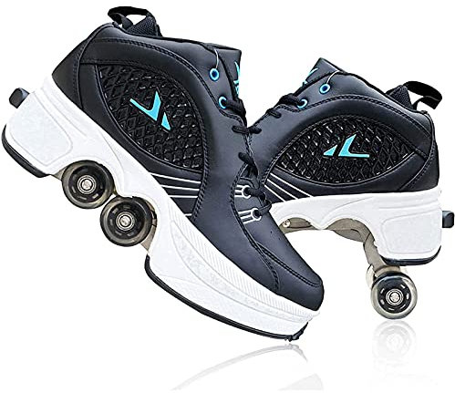 GKZJ Inline-Skate 2-in-1-Mehrzweckschuhe Verstellbare Quad-Rollschuhe Outdoor-Sport Für Erwachsene Kinder Lauflernschuhe,black-43