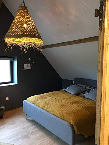 Grande suspension luminaire en fibre de palmier tressée avec franges, Alfa, abat jour marocain, tendance nature, suspension rotin et osier