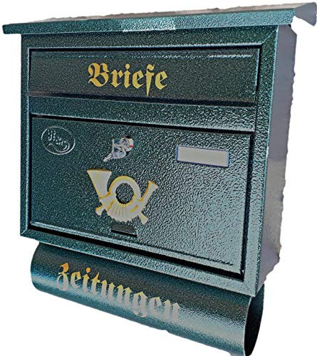 Großer Briefkasten/Postkasten XXL Grün Dunkelgrün mit Abnehmbarer Zeitungsrolle Flachdach Katalogeinwurf Zeitungsfach (Grün)
