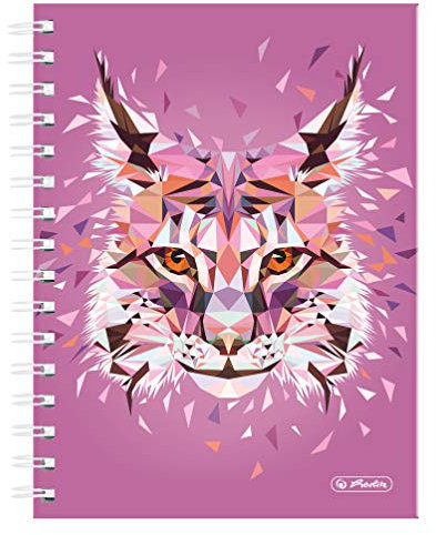 herlitz 50027767 Spiralboutiquebuch A5, 100 Blatt, kariert, Motiv: Wild Animals Luchs, 1 Stück