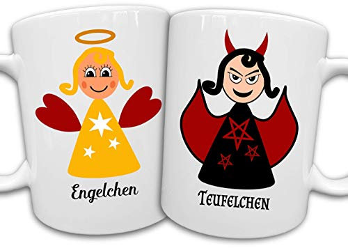 Tasse mit zwei Seiten - Engel rechts Teufel links - Engelchen Teufelchen Frau Geschenk