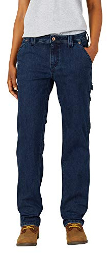Dickies Women's Denim Straight Carpenter Pant, Dark Stone Wash, 4 RG
