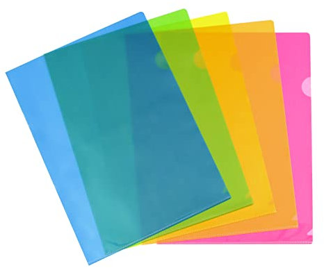 Viquel - 10 Pochettes coin transparentes - Pochette plastique ouverture en coin - Assortiment de 5 couleurs fluo