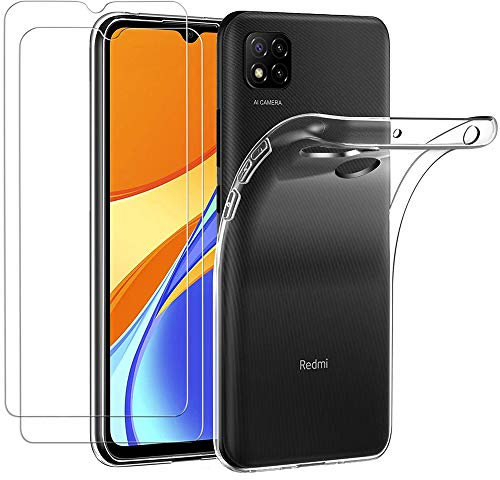 NOVAGO Compatible avec Xiaomi Redmi 9C,Redmi 9C NFC,Redmi 10A 4G -Pack Complet- Coque Résistante Transparente + 2 Films de Protection écran en Verre trempé