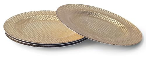 Rammento Set of 4 Gold Glass Charger Plates 33cm Round Under Plates Chequered Design