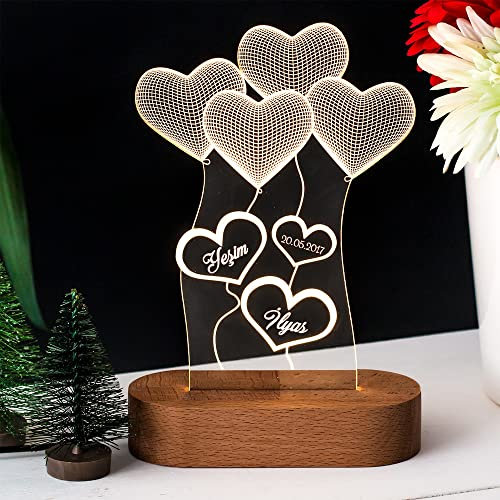Hediye Sepeti Personalisierte Herz-Leuchte mit Namensgravur als Geschenk-Idee für besondere Glücksmomente:Hochzeit, Geburtstag, Jahrestag oder Valentinstag | 14x21cm | Herz