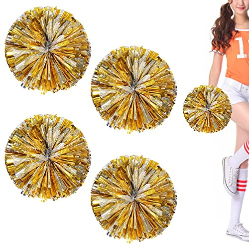 NTCL Niuhong 4 Pcs Cheer Leader Poms Pom Girl Sportive Acclamation l'Équipe Vive Le Bal Cheerleading Sports Jeux Equipe Pompons Pom-Pom Girl Enfants Jeux Boules d'Encouragement l'esprit(Or+Argent)