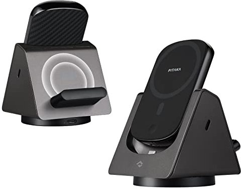 PITAKA 3-in-1 Wireless Charging Station and Phone Stand for iPhone 15/14/13/12, Mag-Safe Compatible Case for S23/S22, AirPods Pro/3/2 and Qi-enabled Earbuds[MagEZ Slider 2]with Detachable Power Bank