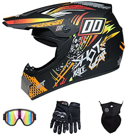 Dirt Bikes Motocross Integralhelm DOT Motorrad Backflip Helme DH Offroad Motorradhelm ATV Sturzhelm für MTB Pit Bike Rally (Orangene Straße) (52~53cm S)