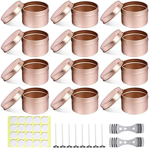 BEOIUCZZY 12 Piezas Tarros de Vela para Hacer Velas, Recipiente de Latas de Metal Vacío con Tapas para Almacenamiento en Seco de Especias, Dulces, Recuerdos de Fiesta, Bodas, Plata, Rosa