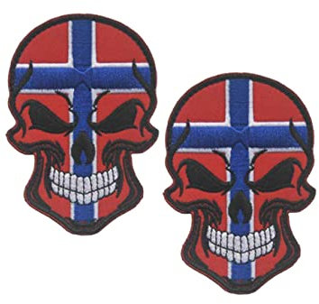 2 Stück AliPlus Norwegen Flagge Patches Totenkopf bestickt Taktische Militär Moral Patch Hook and Loop