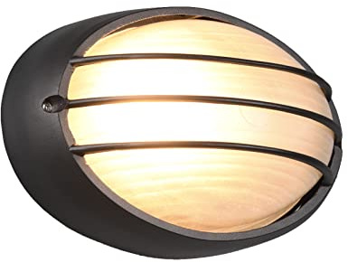 meineWunschleuchte Außenwandleuchte aus Druckguss Aluminium in Schwarz, Fassadenbeleuchtung IP44, Gitterlampe oval Breite 21,3cm