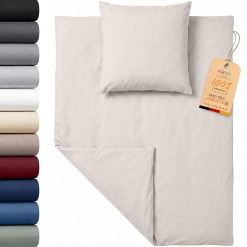 EllaTex Premium Mikrofaser Bettwäsche 135x200 + 80x80 cm – weiches Bettwäsche Set mit Reißverschluss, Farbe: Creme