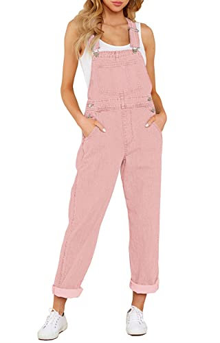 Roskiky - Salopette décontractée en denim extensible pour femme - Salopette en jean avec poches, Rose, S