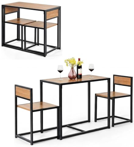GIANTEX Set di Tavolo da Bar da 3 Pezzi, Set 3 Pezzi con 2 Sedie e Tavolo, Piccolo Tavolo da Cucina per 2 Persone, Tavolo da Bistrò, 3 Colori