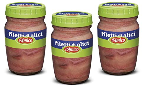 Italienische Filetti di Alici, alici sott'olio 3 x 80g Sardellenfilets | Gusto sapido e intenso; in Sonnenblumenöl eingelegt, perfekt für Pizza, Antipasti und mediterrane, Gesamtnettogewicht 240 g