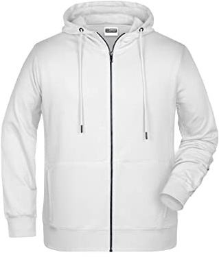 James & Nicholson Herren Hoody Sweatjacke - Sportliche Sweatjacke aus Bio-Baumwolle | Farbe: white | Grösse: XXL