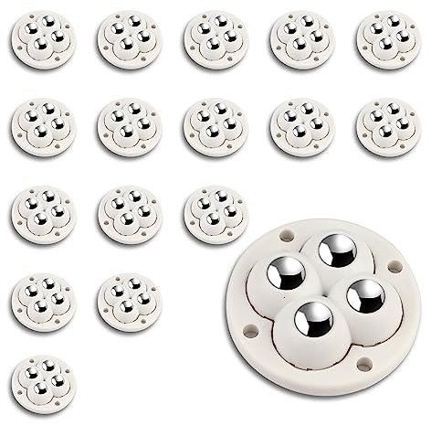 16 Stück Selbstklebende Kugelrollen, KWOKWEI 360 Grad Kugelrollen Weiß Kugelrollen Möbelrollen, Mini-Schwenkrollen Mini-Universalrad für kleine Möbel, Mülltonnenbox