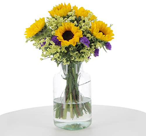 KENTIS - Bouquet di Fiori Misti Veri - 5 Girasoli Lentisco Limonium Sinensis Statice - Mazzo di Fiori Freschi a Domicilio Regalo Anniversario con Biglietto Personalizzabile incluso