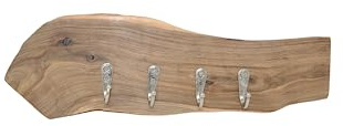 Holz Schlüsselbrett - Holz Garderobe - mit Haken 36x11 cm Walnuss Handarbeit geölt Unikat Wandbrett Vorraum Garderobe Garderobenhaken Wandpaneel Schlüsselpaneel mit Baumkante