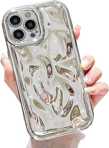 EYZUTAK Case for iPhone 13 Pro Max, 3D Laser Water Ripple Holographic Pleats Irregular Waves Shape Cute Bling Glitter Luxury Phone Case Soft Silicone Shockproof Bumper Cover for Girls Women - Silver