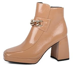 QUEEN HELENA Tronchetti con Tacco Stivaletti Donna ZM9537 (Apricot, Numeric_36)