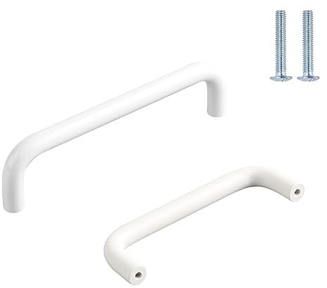 BOOLSFMAM Lot de 2 Poignee Meuble Blanc,Ø10mm Poignée de Meuble Boutons de portes Cuisine Blanc Poignées Placard Tiroir, Entraxe 96mm