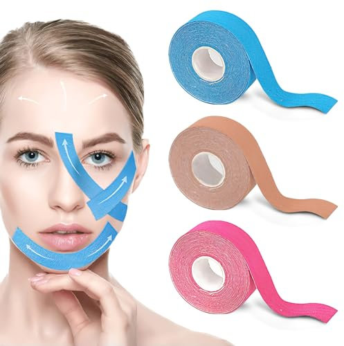Face Lifting Tape,Anti-Wrinkle Patches, Myofasziales Gesichtstraffungsband, Anti Falten, Multifunktional Face Tape, FüR Straffung Und Straffung Der Haut, Double Chin Remover [3 Rolls,2,5 Cm*5 M]