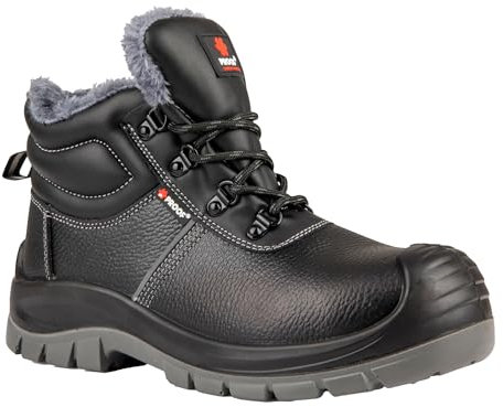 Scarpe da Lavoro Squall S3, Stivali Imbottiti, Scarpe di Sicurezza nella Taglia 40, in Nubuck Nero, Punta in Acciaio, Fodera Interna Calda.