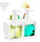 OSTWOLKE Seifenspender Küche Set, Spülbecken Organizer mit Spülmittelspender & Bürstenhalter & Trichter & Schwammhalter, Dish Soap Dispenser Set, Küchen Organizer, Geeignet für Küchenspüle(Weiß)