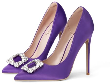 Zhabtuc Damen Stiletto Pumps mit Pfennigabsatz High Heels 12CM/4.72IN Elegant Satin Party Abschlussball Pumps Spitze Zehe Sparkly Sexy Hochzeitskleid Schuhe Stiletto Damenschuhe