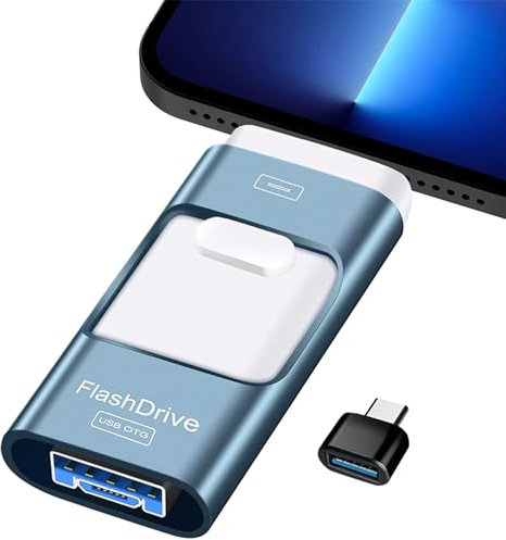 ARCELI USB Flash Drive for iPhone 256GB- 4 in 1 Photo Memory Stick External Storage Pen Drive Compatible for IOS/Android/Tablet/PC and Devices with Micro USB 3.0/OTG (Blue)