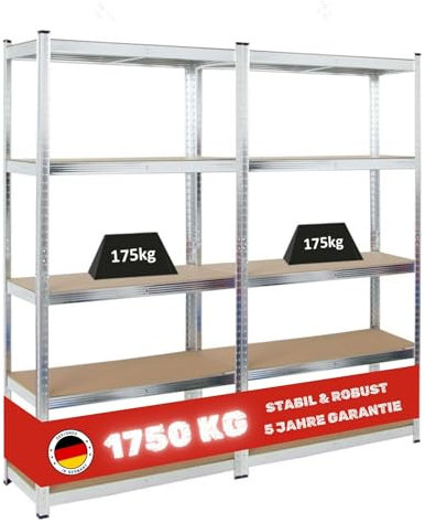 PROREGAL Mega Deal Gorilla Lot de 2 étagères de cave, H x l x P 180 x 90 x 40 cm, charge max. 175 kg, galvanisées, pour garage, charges lourdes, étagère de rangement