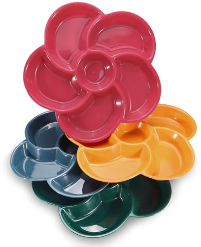 LELE LIFE 4Pcs Divided Serving Tray, Reusable Veggie Tray Appetizer Platter for Fruit Snack Vegetable Cracker Chips and Dip, Relish Dish for Party Entertaining,6 Compartments