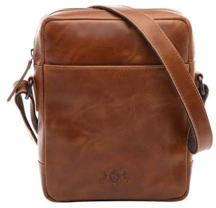 SID & VAIN kleine Umhängetasche echt Leder - Messenger Bag Dublin - Schultertasche mit Schultergurt - Ledertasche Herren und Damen braun handgefertigt