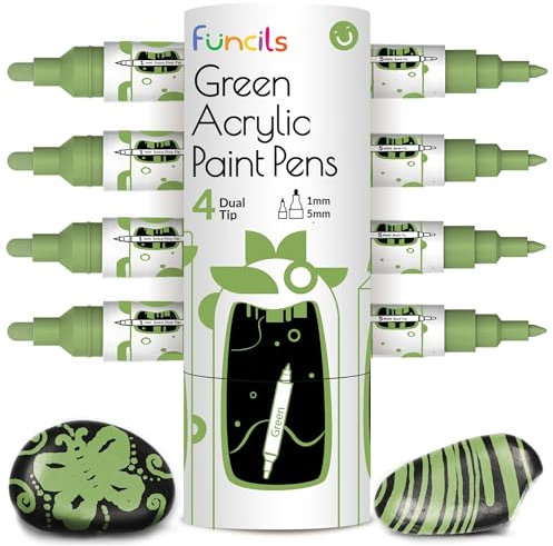 4 rotuladores de pintura Verde de doble punta metálica, punta fina y media, marcador de pintura Verde para metal, madera, pintura rupestre, lienzo, cerámica, vidrio, tela, hojas y plástico, tinta a