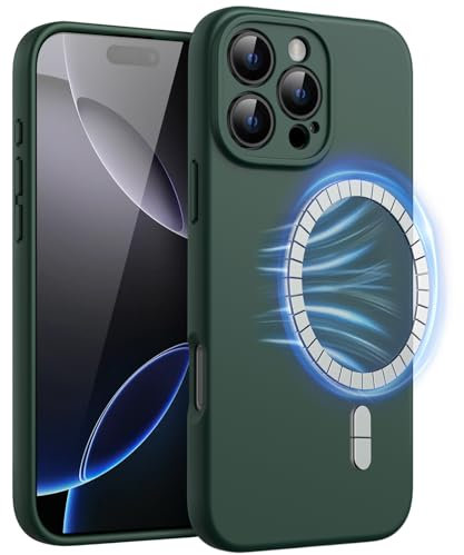JETech Cover Magnetica Silicone per iPhone 16 Pro Max 6,9 Pollici, Compatibile con MagSafe, Tocco Morbido Come la Seta, Cover con Obiettivo Fotocamera Protezione Completa (Verde Notte)
