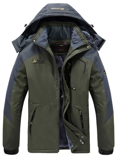 WILLONG Mens Waterproof Winter Jackets Coats Warm Fleece Mountain Jackets with Hood for Outdoor Hiking Ski Walking Skiing Working Camping Fishing Green UK Large