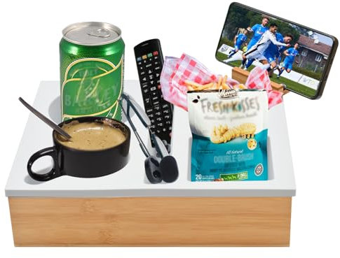 Silicone Couch Cup Holder Tray with Rotating Mobile Holder-Sofa Tray & Couch Cup Holder for Drinks, Snack, Magazine, and Remote for Sofa, Bed, RV, Car (White)