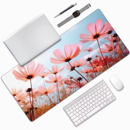 Pink Mauspad XXL Mauspad 600x300 mm Schreibtischunterlage, Wasserdicht Mauspad Blume Mousepad XXL, Gaming Mauspad Groß Verbessert Präzision und Geschwindigkeit, für Gaming Zubehör Zimmer Deko -MU864