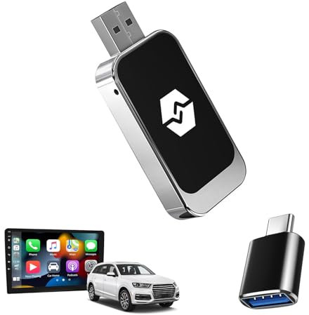 CarPlay Wireless Adapter –Android Auto Wireless Adapter, Plug & Play Bluetooth Wireless CarPlay Dongle, Wireless 2 in 1 Wandelt OEM Kabelgebunden in Kabellos Android Auto Um, USB/USB-C Port (Schwarz)