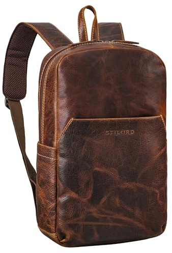 STILORD 'Kim' Modern Backpack Leather Women for Traveling and City Rucksack Backpack Ladies Backpacks for Women Small Daypack Leather Laptop Backpack 12 Inch, Colour:luino - brown