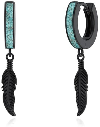 CHENGHONG Feder Ohrringe Schwarz Silber 925 Hängend Türkis Feder Creolen Ohrringe Feder Ohrringe Schmuck Feder Geschenke für Frauen Männer…