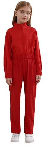 FEESHOW Kinder Arbeitsoverall Langarm Klempner Mechaniker Overall Einteilige Arbeitskleidung Rallyekombi Kombination Jumpsuit Rot 170