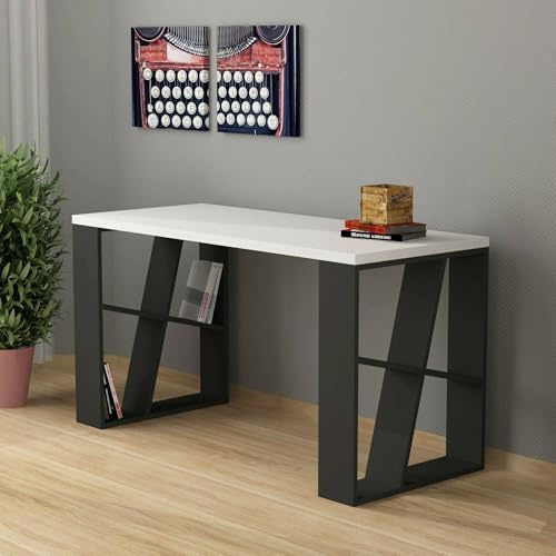 Dmora Schreibtisch Ishara 140x60x75 cm Weiß Weißer Tischplatte
