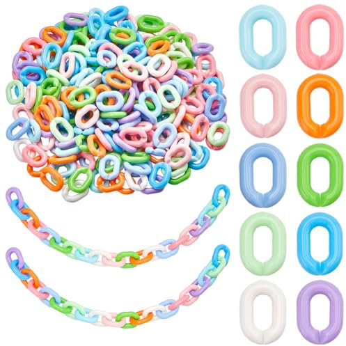 SOFPLATE 400Pcs 10 Colors Acrylic Chain Links Jewelry Linking Rings 19×14mm Opaque Colorful Rainbow Oval Open C Clip Hooks Quick Link Ring Connectors for Jewelry Necklace Chains Purse DIY Crafting